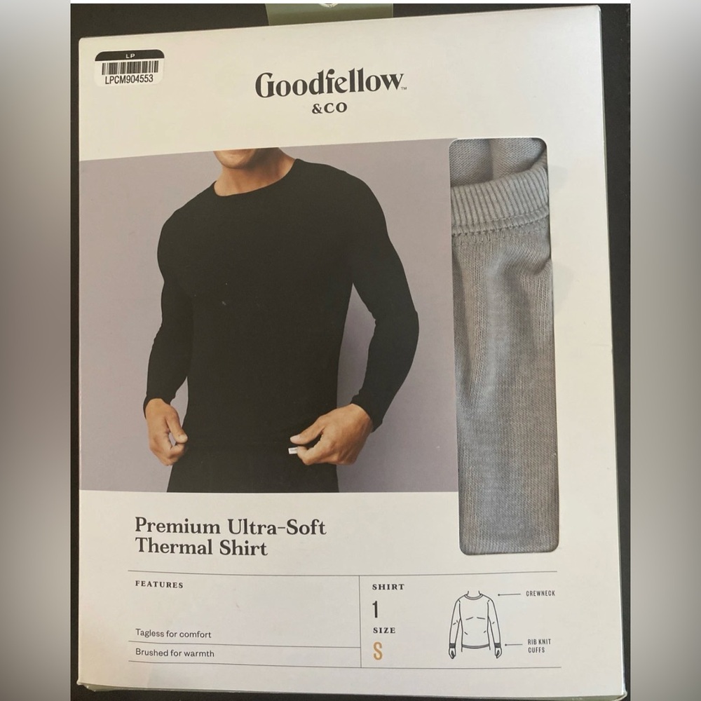 Goodfellow & Co Thermal Shirt Mens Small Gray Ultra Soft Long Sleeve Undershirt